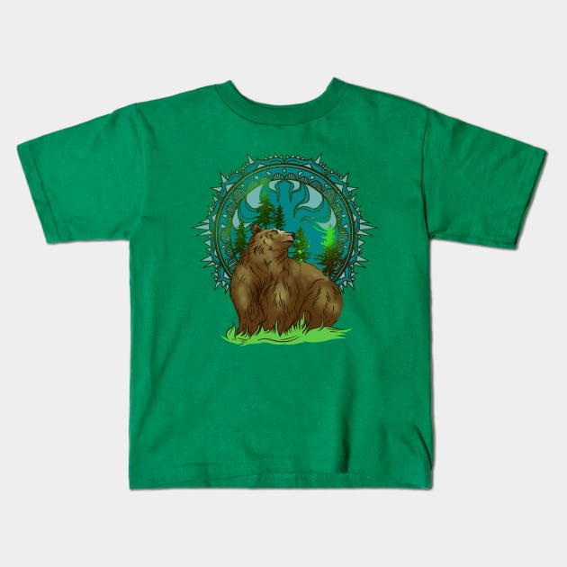 Bear Mandala Kids T-Shirt by Manfish Inc.